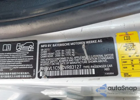 2013 BMW X1 xDrive28I из США, поврежденный, VIN WBAVL1C55DVR83127